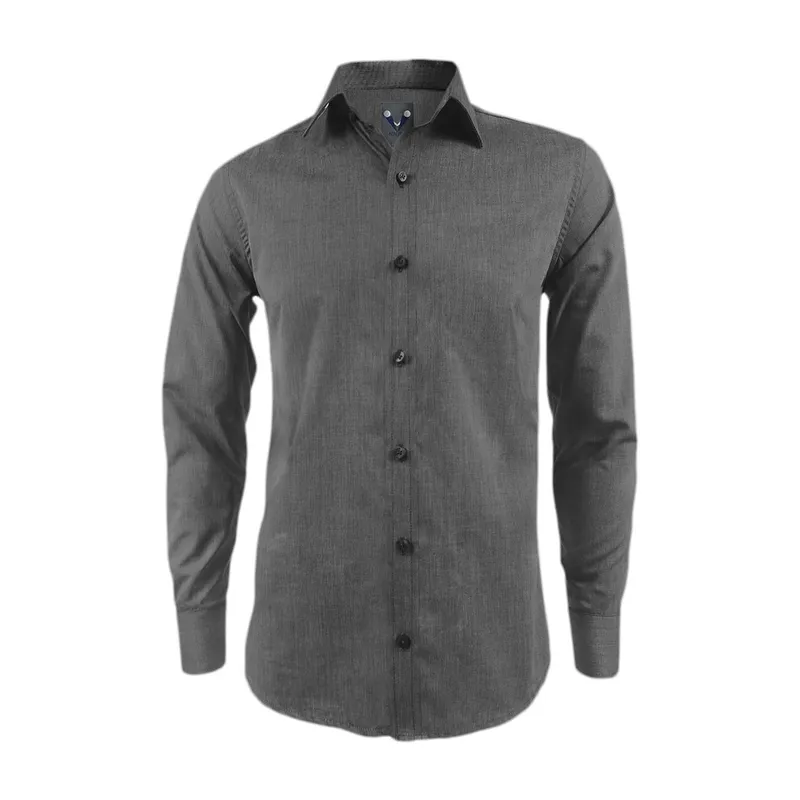 SON DOS - Camisa gris oscuro sin bolsillo manga larga slim para hombre