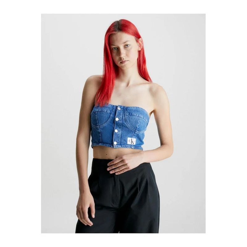 CALVIN KLEIN - Crop Top Azul De Jeans Para Mujer Calvin Klein