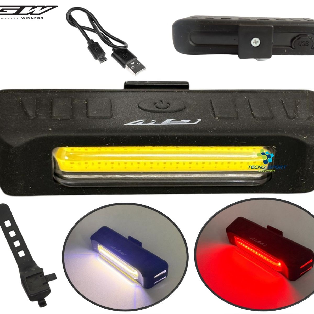 GW - Combo Luz Bicicleta Gw Recargable Usb Delantera  Trasera