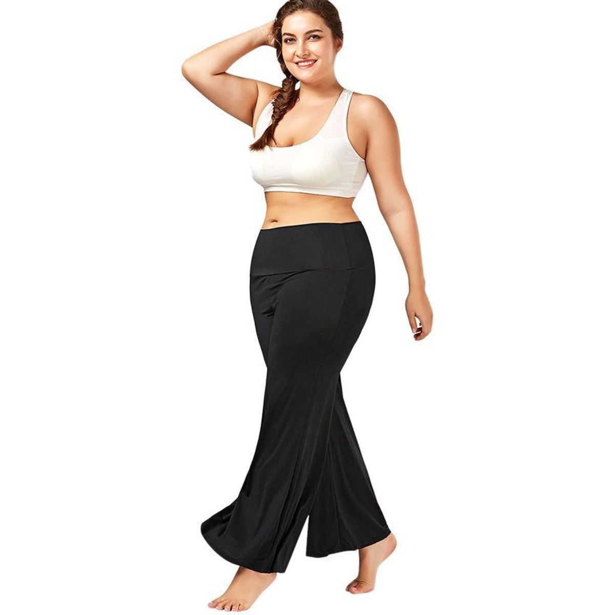 VIA7 - Pantalon en licra pegad bota recta talle alto talla grande talla plus