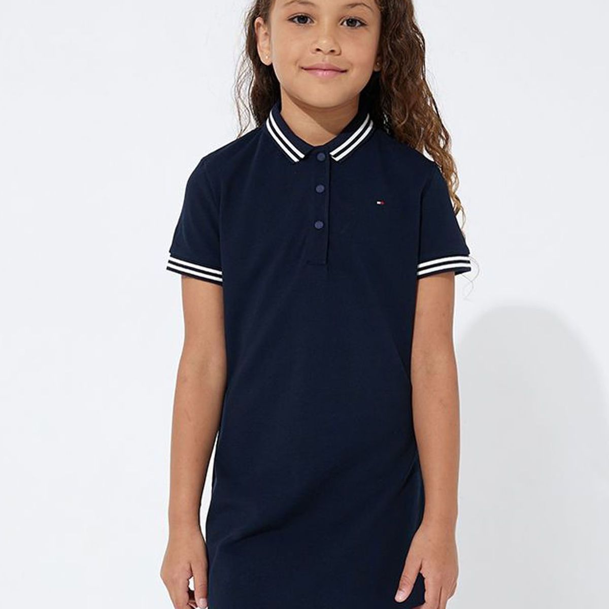 TOMMY HILFIGER - Vestido Essential Tipo Polo Con Ribetes Niña Azul Tommy Hilfiger