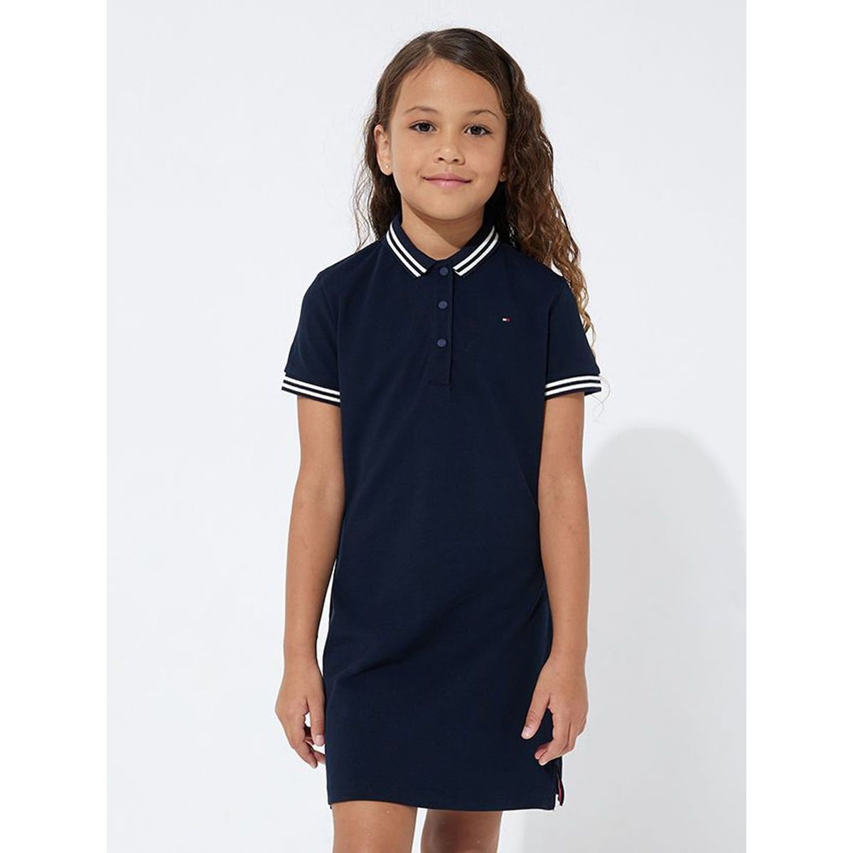TOMMY HILFIGER - Vestido Essential Tipo Polo Con Ribetes Niña Azul Tommy Hilfiger