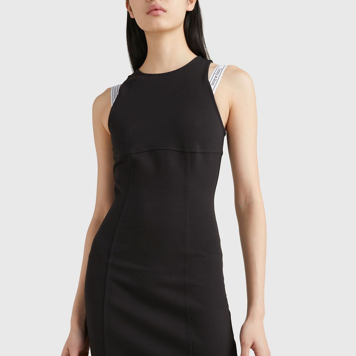 TOMMY HILFIGER - Vestido Negro Ajustado Con Cinta E Inscripción Para Mujer Tommy Jeans