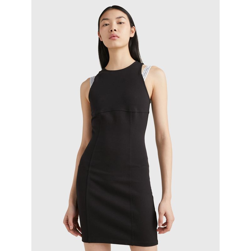 TOMMY HILFIGER - Vestido Negro Ajustado Con Cinta E Inscripción Para Mujer Tommy Jeans