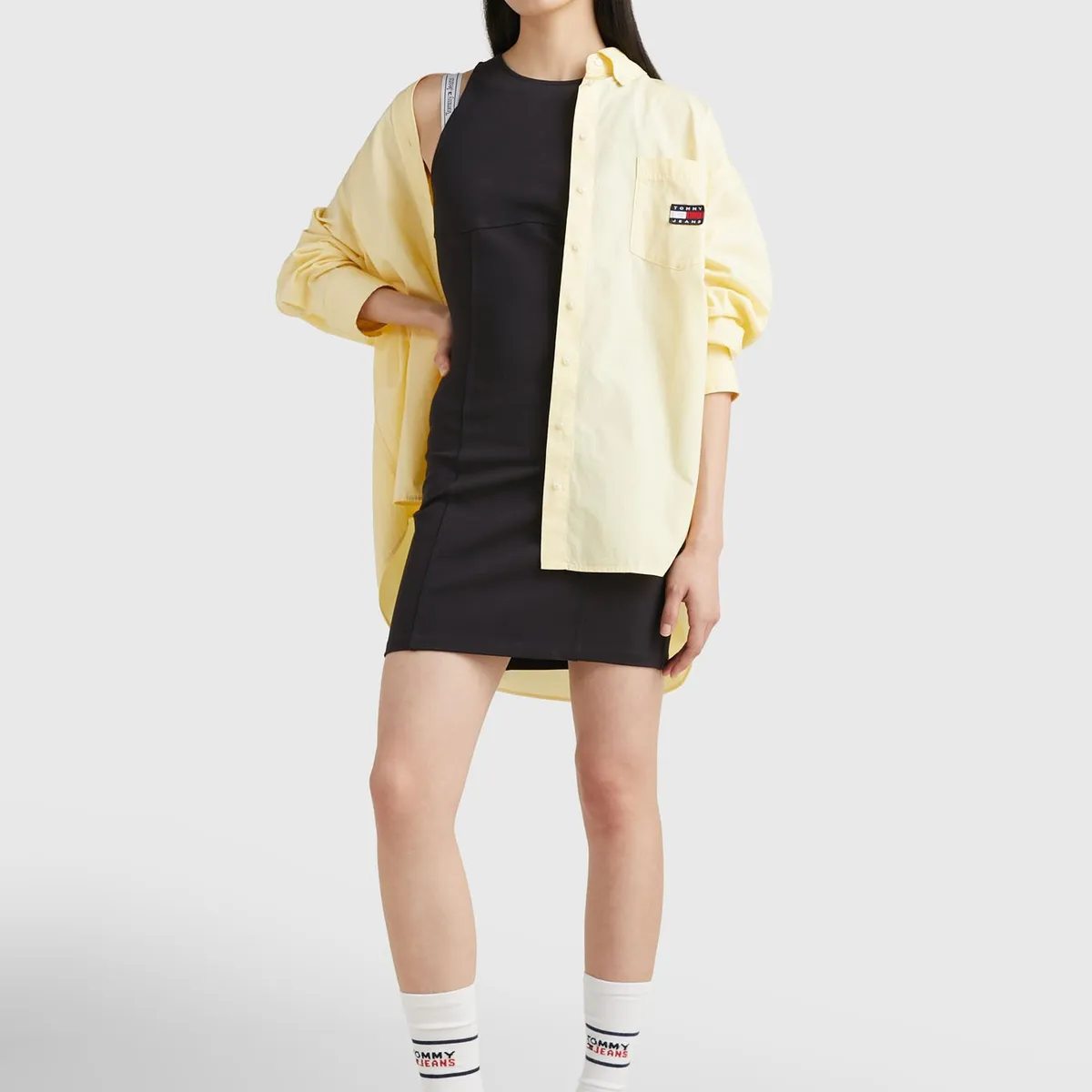 TOMMY HILFIGER - Vestido Negro Ajustado Con Cinta E Inscripción Para Mujer Tommy Jeans