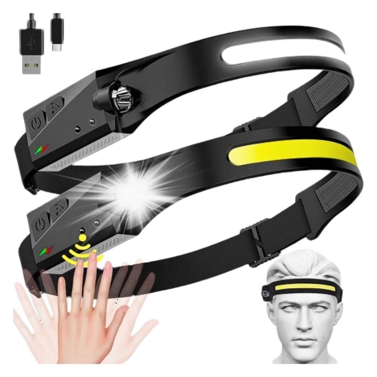 GENERICO - Linterna Lampara Cabeza Led Sensor Smart 2 Luces Recargable