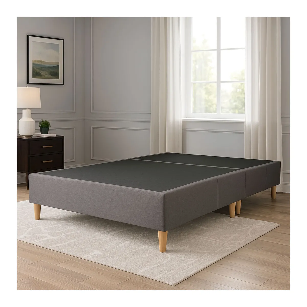DORMIPUFF - Base Cama DOBLE 140cm Gris Lino Pata Madera Dormipuff