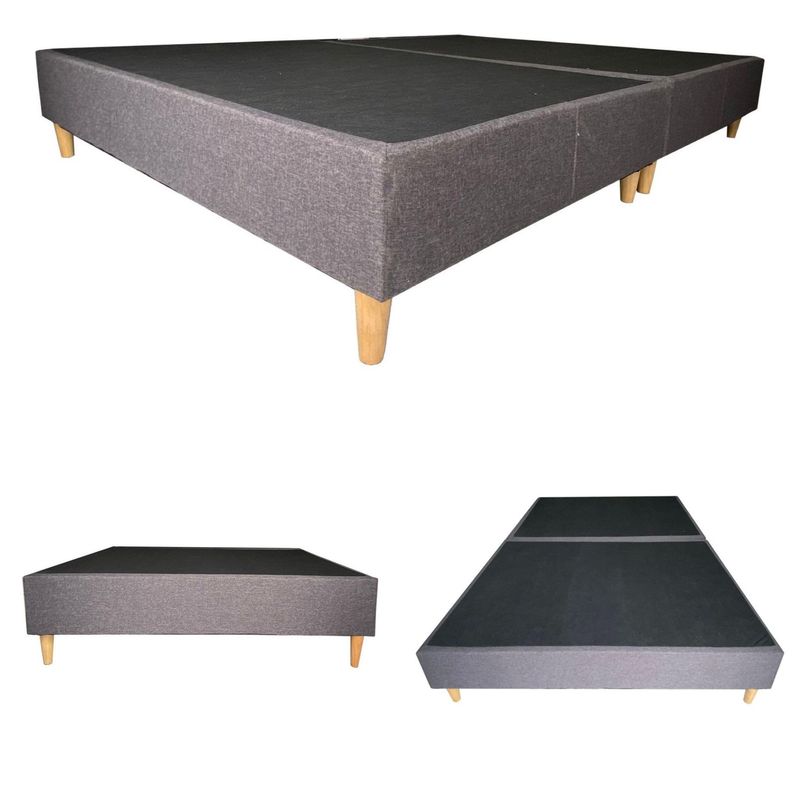DORMIPUFF - Base Cama DOBLE Gris Lino Pata Madera Dormipuff