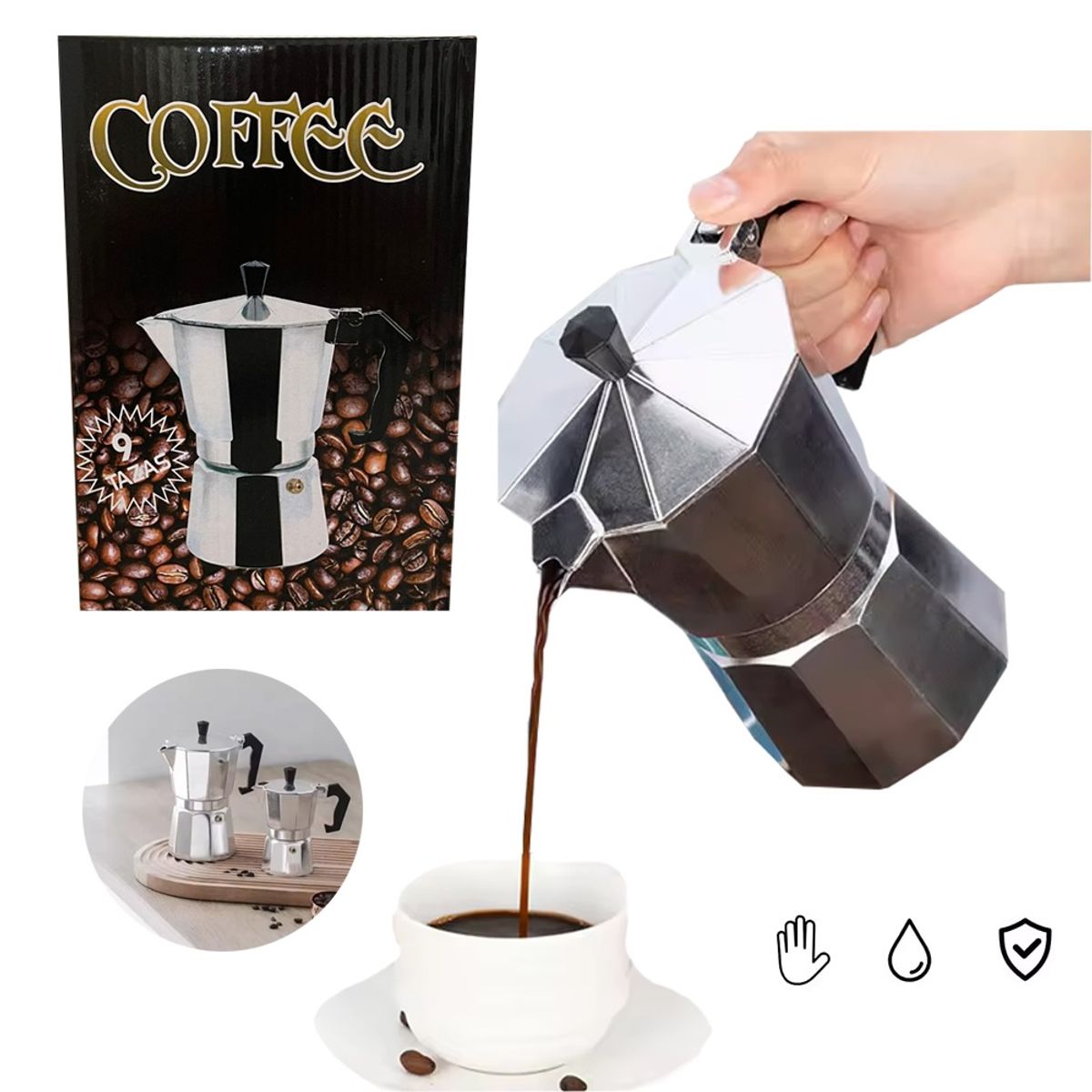 LANZURY IMPORTACIONES - Cafetera Tipo Italiana Aluminio 9 Tazas Cafe Express - Tetera-