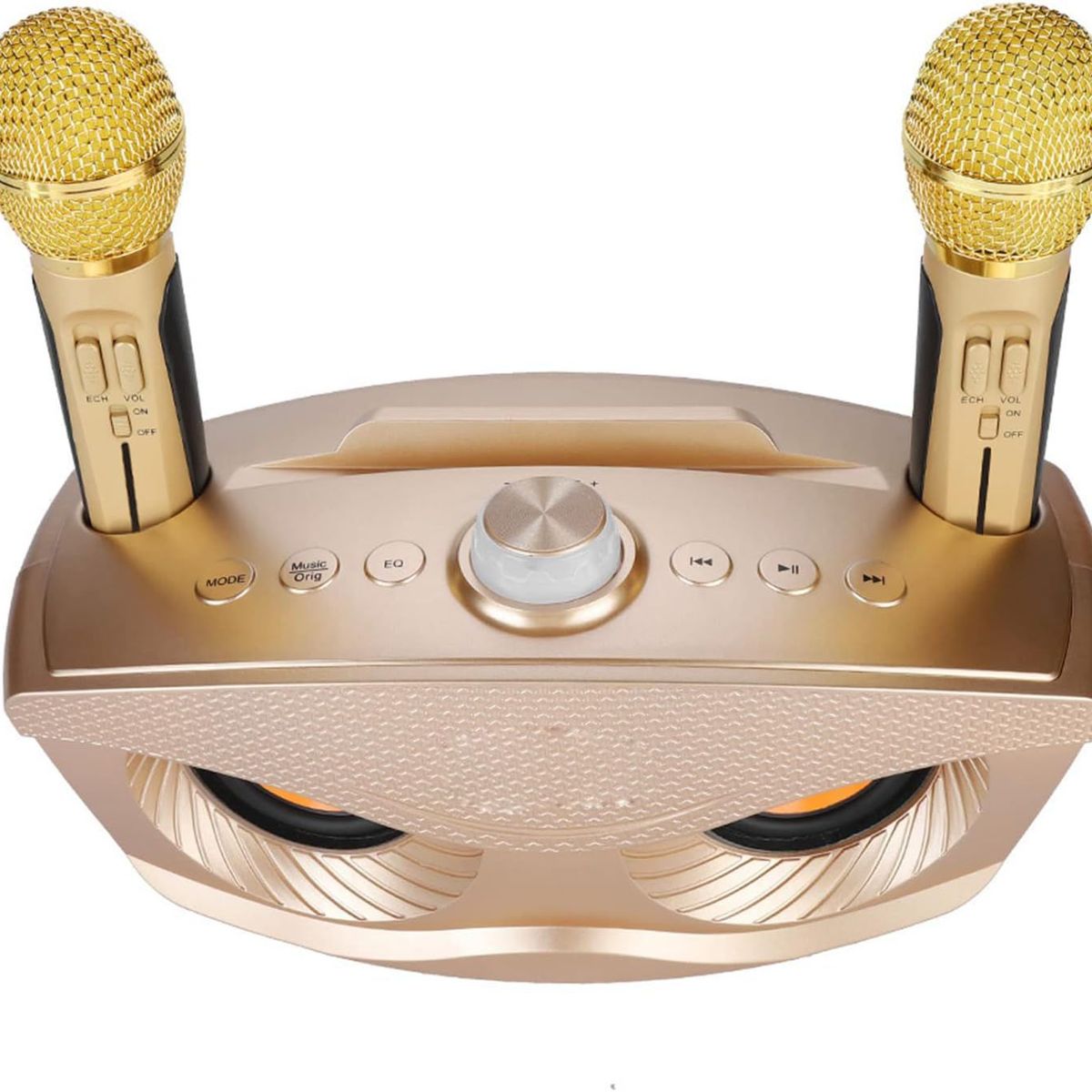 ONE PIXEL - Kit Parlante Y Micrófono Karaoke Con Control De Eco Dorado