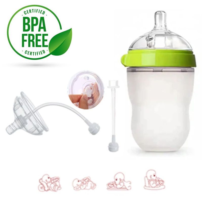 BABY ON - Biberon En Silicona Cuello Ancho Fácil Limpieza Verde