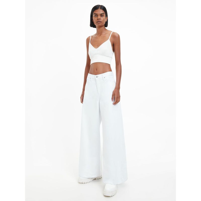 CALVIN KLEIN - Crop Top Blanco Punto Milano Para Mujer Calvin Klein