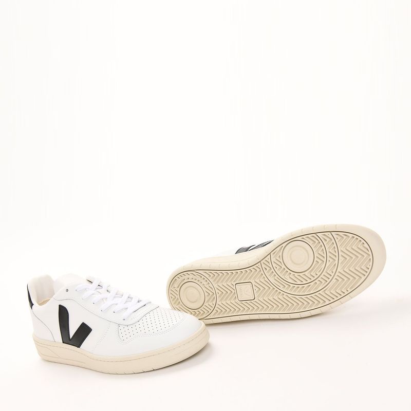 VEJA - Tenis Veja Hombre Moda V-10 Leather White Black