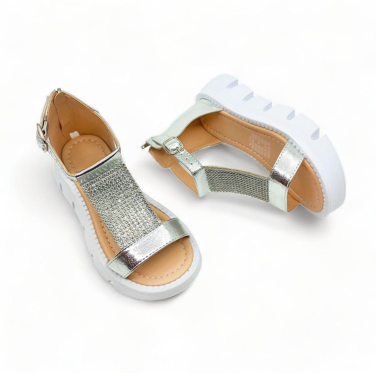 PAPOS - Sandalias Niñas Teen Luz de Luna Plateada - Beige