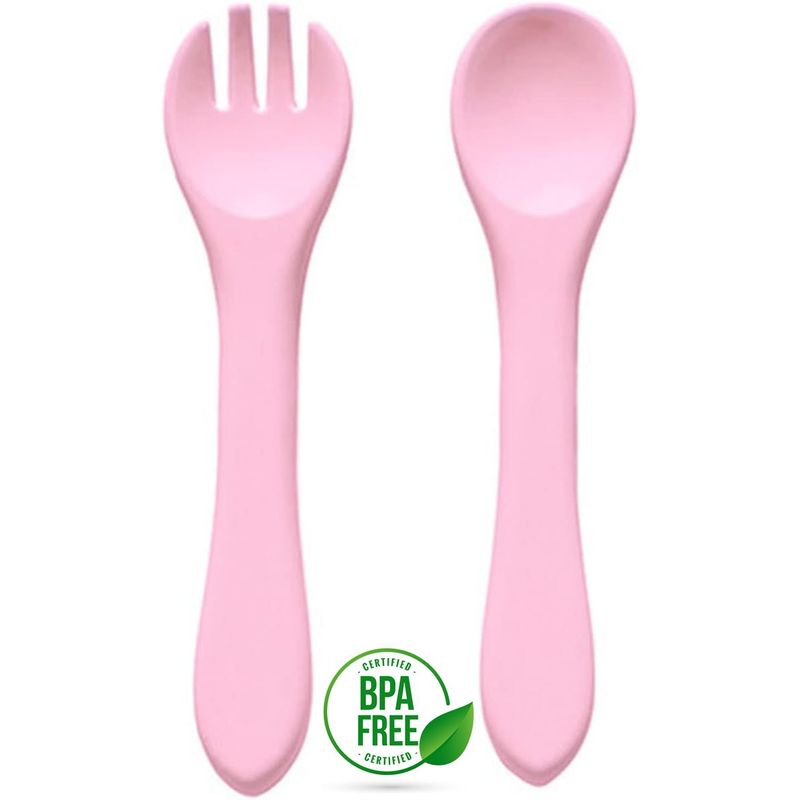 BABY ON - Kit Cuchara Y Tenedor En Silicona Blanda Para Bebes Y Niños