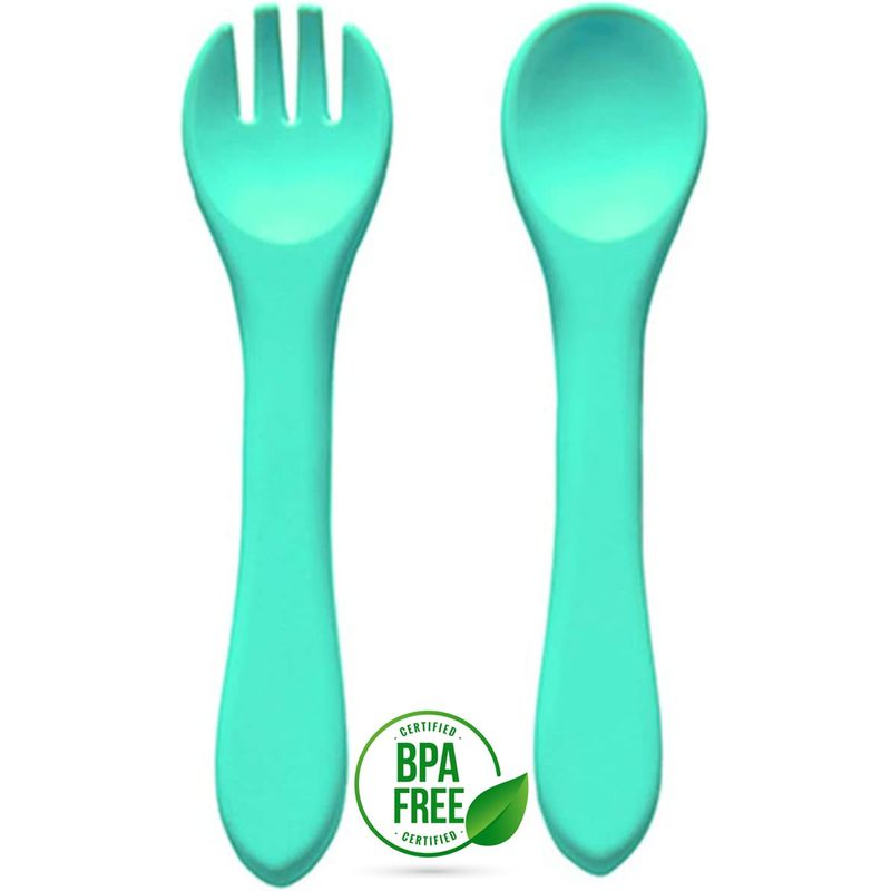 BABY ON - Kit Cuchara Y Tenedor En Silicona Blanda Para Bebes Y Niños