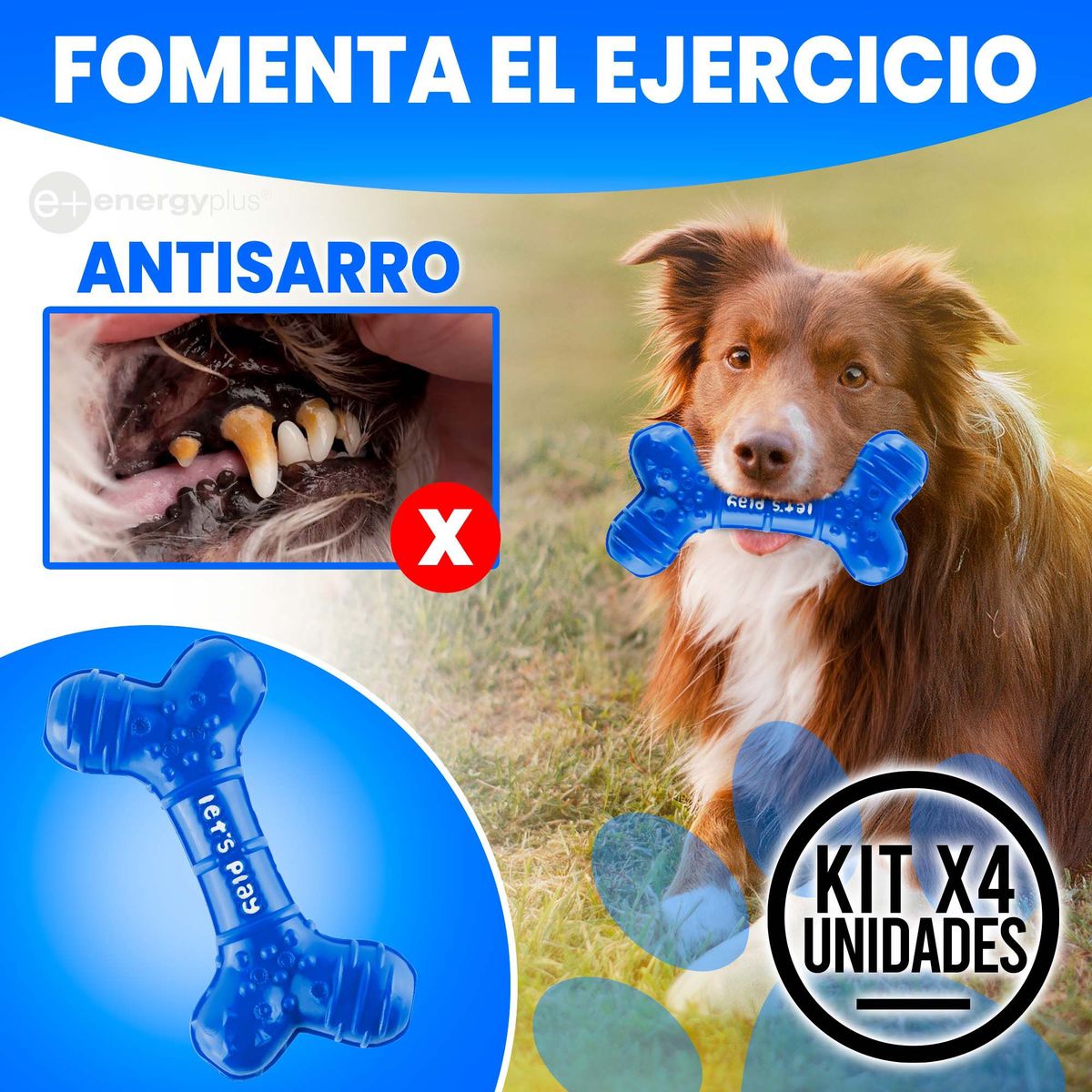 ENERGY PLUS - 4 Juguetes Mordedor Dental Hueso Goma para Perros Medianos
