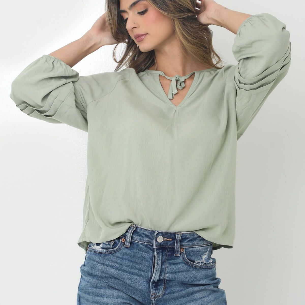 BELIFE - Blusa Verde Con Escote Sesgado Para Mujer Belife
