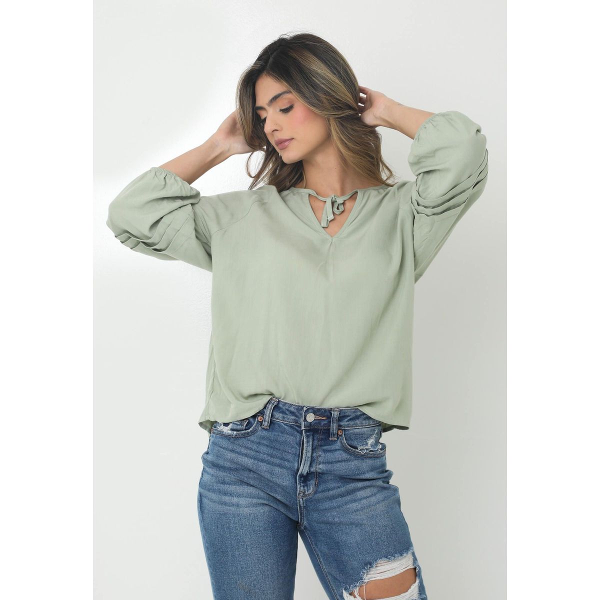 BELIFE - Blusa Verde Con Escote Sesgado Para Mujer Belife