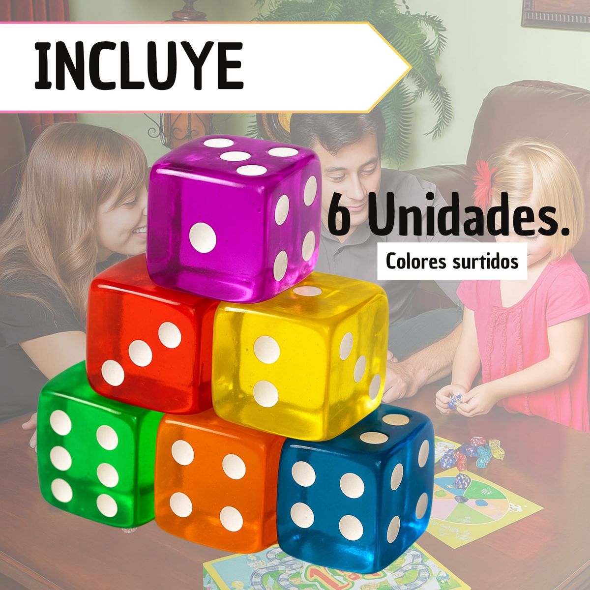 GENERICO - Juego De Dados Colores Surtidos Traslucidos X6