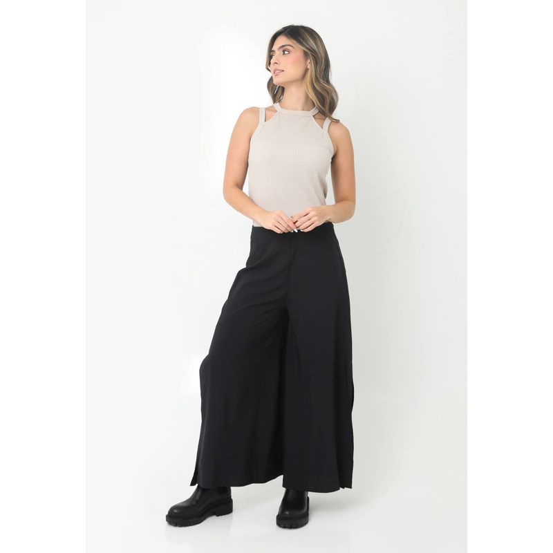BELIFE - Pantal\\\\\\\\u00f3n Negro Con Aberturas Laterales En Bota Y Cierre En Trasero Para Mujer Belife.-