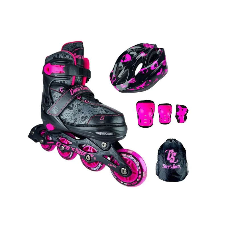 CHICOS - Patines Semiprofesionales Kit Chicos Protecciones M Fucsia