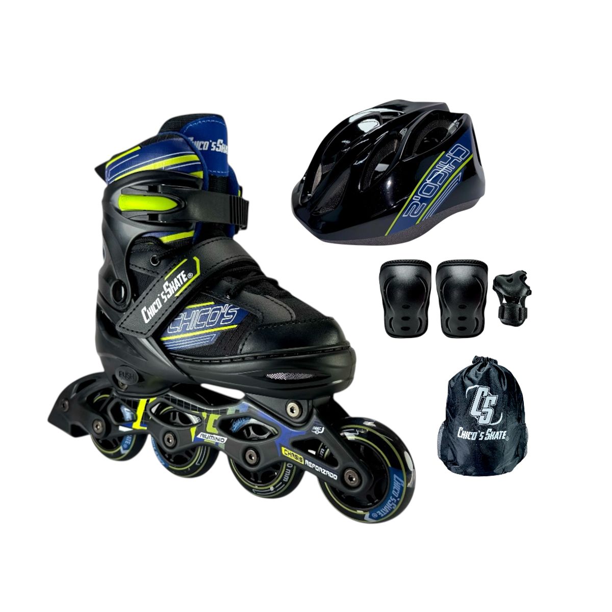 CHICOS - Patines Semiprofesionales Kit Chicos Con Protecciones S 29 Ajustables a 32 Negro