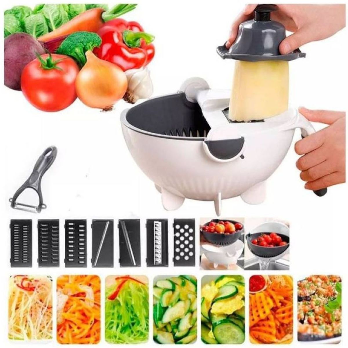 ONE PIXEL - Rallador Picador 9 En 1 Cortador Con Escurridor De Verduras