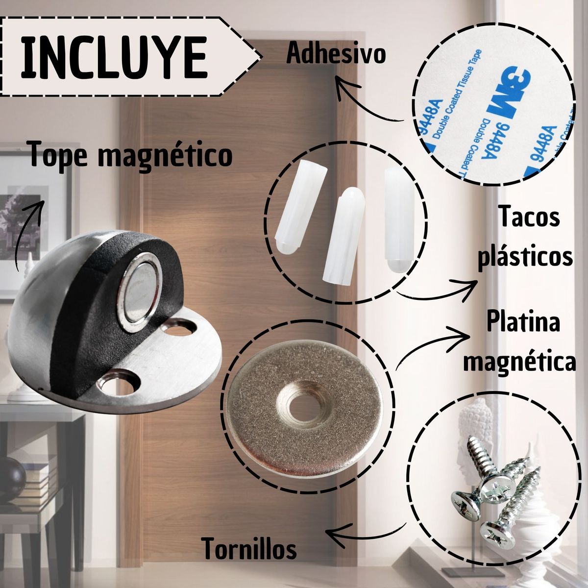 GENERICO - Tope Para Puerta Freno Magnetico Adhesivo
