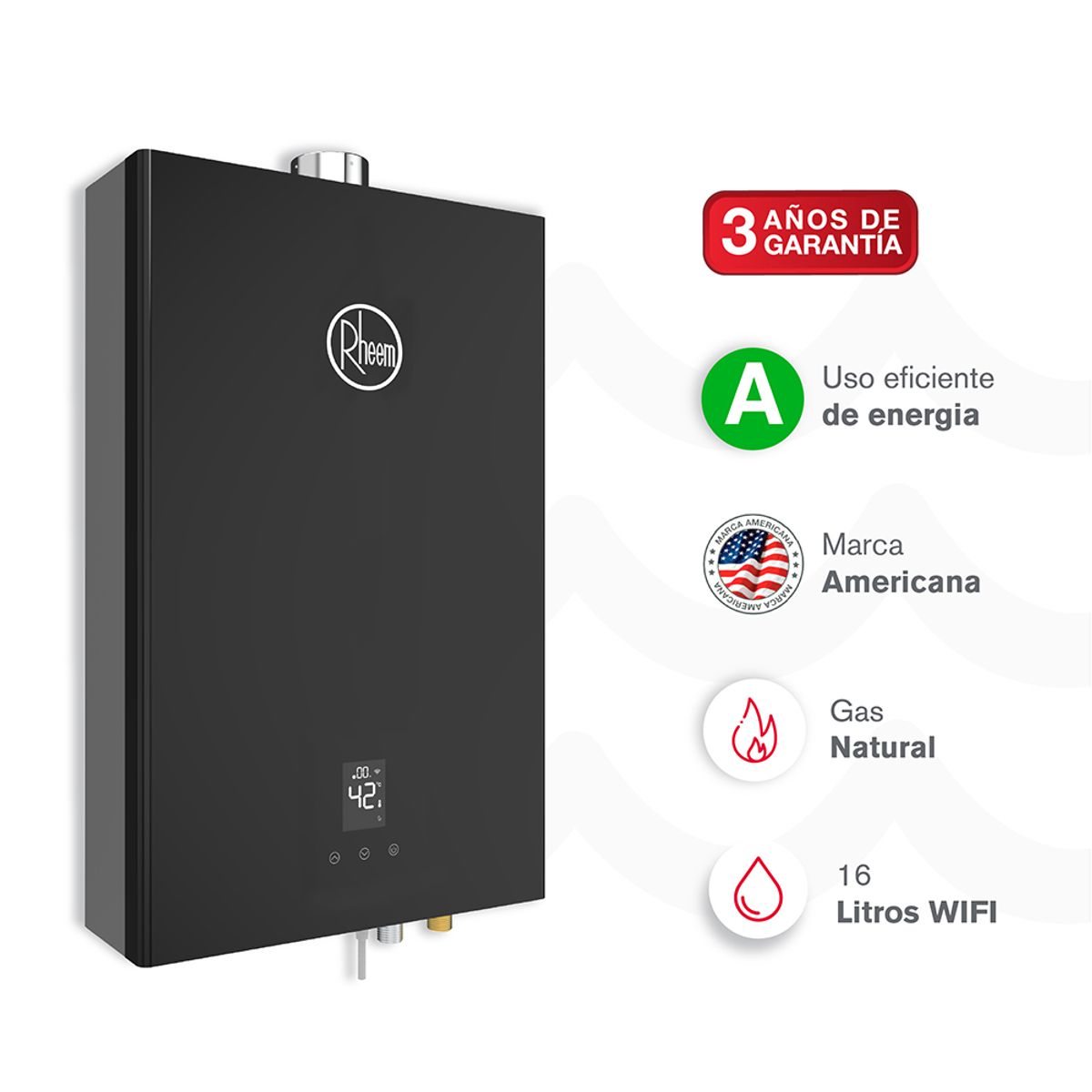 RHEEM - Calentador De Agua 16lt Wifi Gas Natural Tiro Forzado Rheem