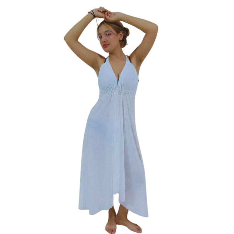 MANTARRAYA BEACHWEAR - Vestido de Playa y Verano Largo y Fresco - Blanco