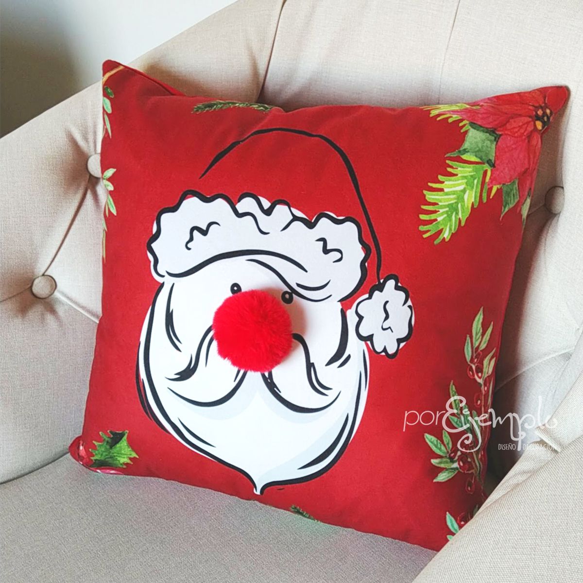 POR EJEMPLO DISEÑO Y DECORACION - 2 Forros de Cojines de Navidad Rojos