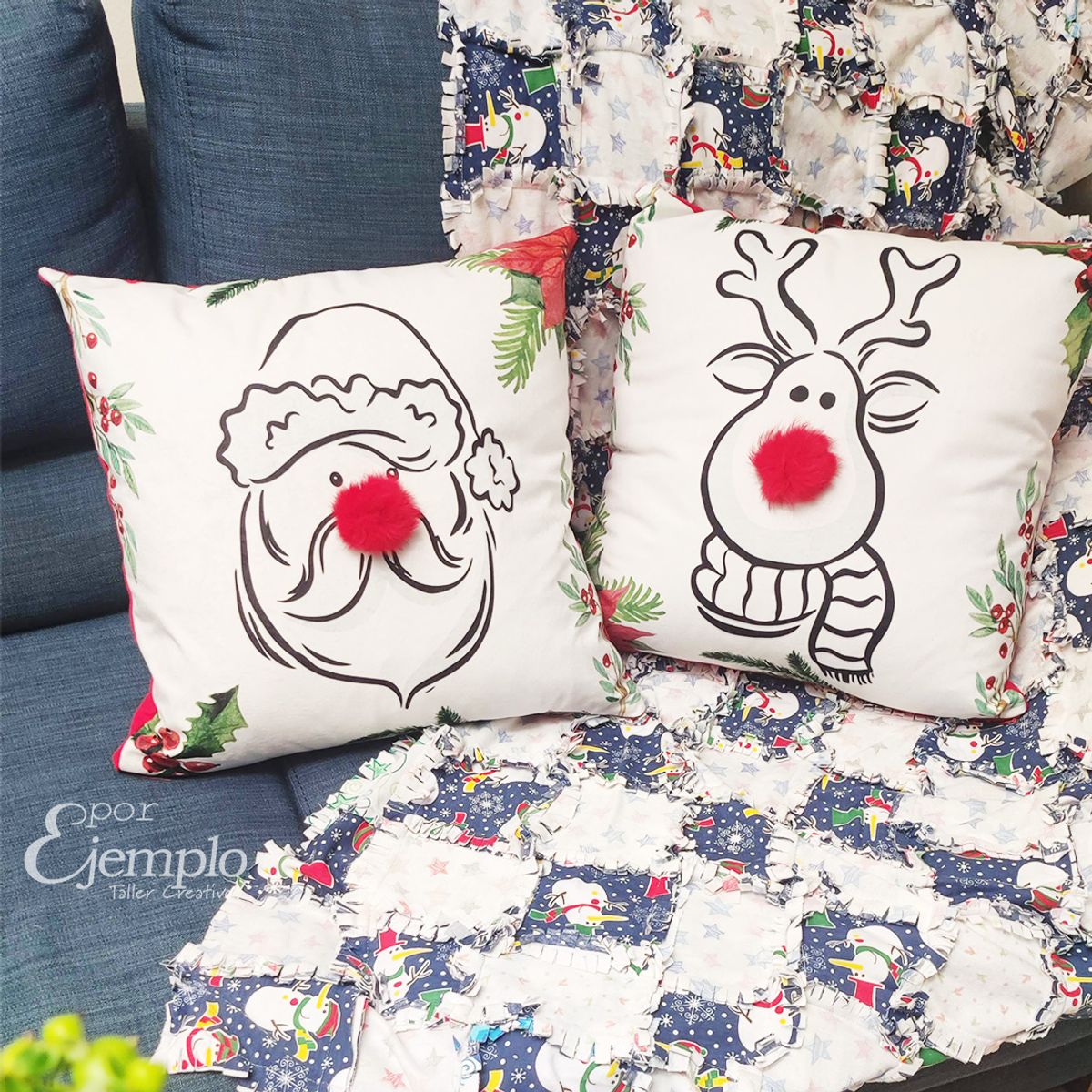 POR EJEMPLO DISEÑO Y DECORACION - 2 Forros de Cojines de Navidad Blancos