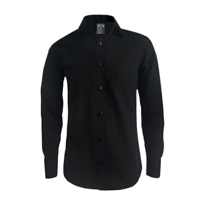 SON DOS - Camisa casual negra sin bolsillo manga larga slim hombre
