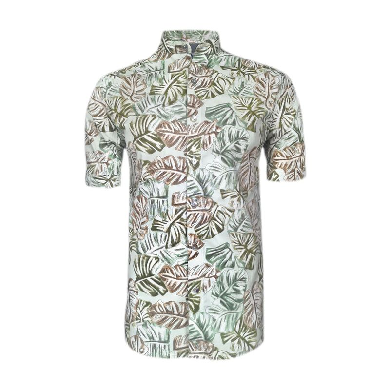SON DOS - Camisa playera verde estampada neru manga corta slim hombre