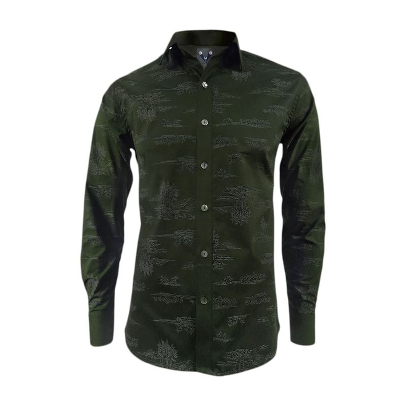 SON DOS - Camisa verde también en tallas grandes manga larga hombre