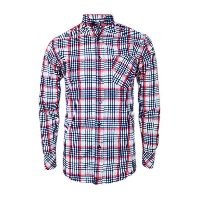 SON DOS - Camisa a cuadros rojos y azules manga larga slim para hombre