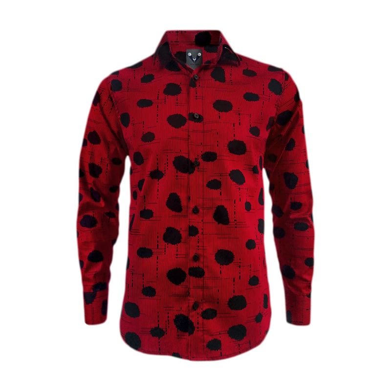 SON DOS - Camisa roja con estampado negro manga larga slim para hombre