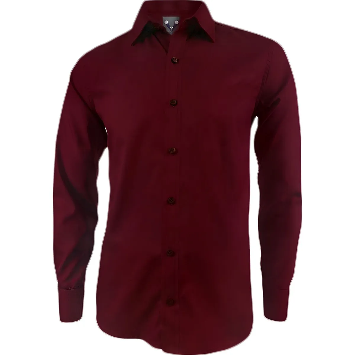 SON DOS - Camisa vino tinto sin bolsillo slim manga larga para hombre