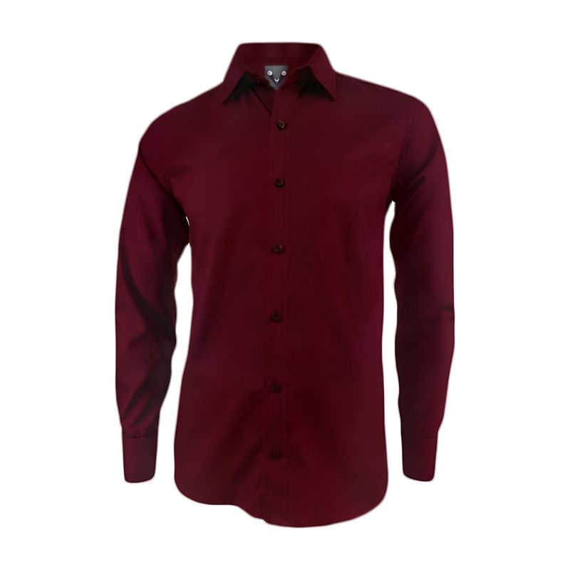 Camisa vino tinto sin bolsillo slim manga larga para hombre SON