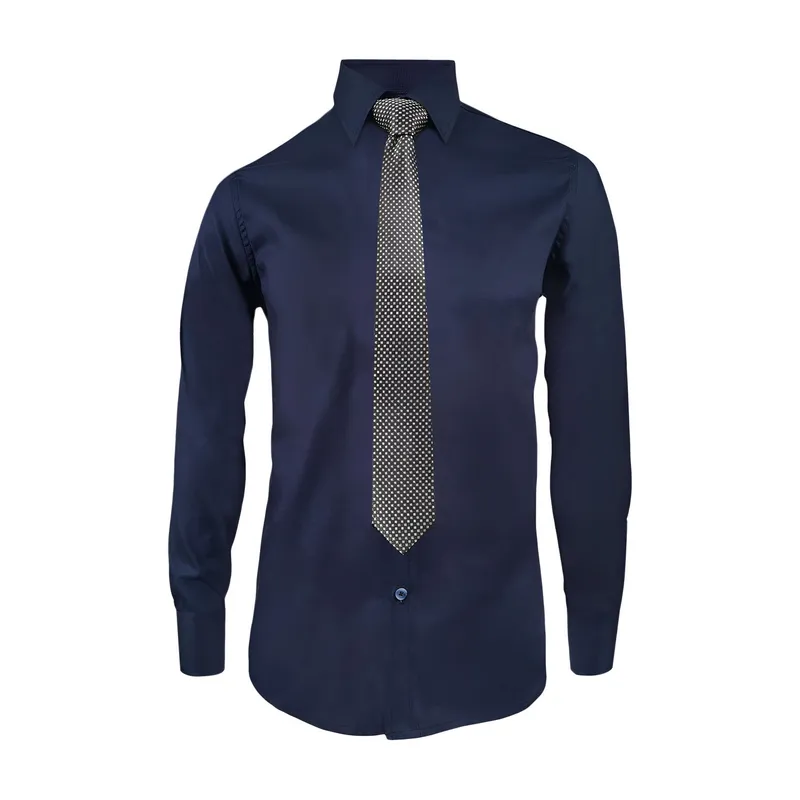 Camisa para corbata azul oscuro manga larga slim para hombre SON