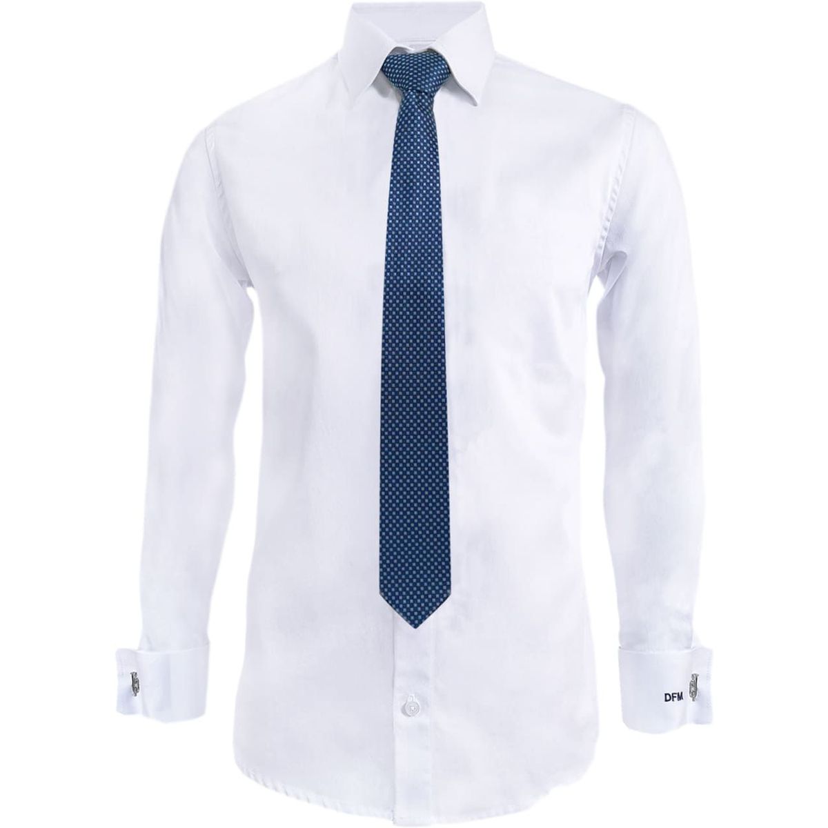 SON DOS - Camisa para corbata blanca iniciales puño mancornas manga larga hombre
