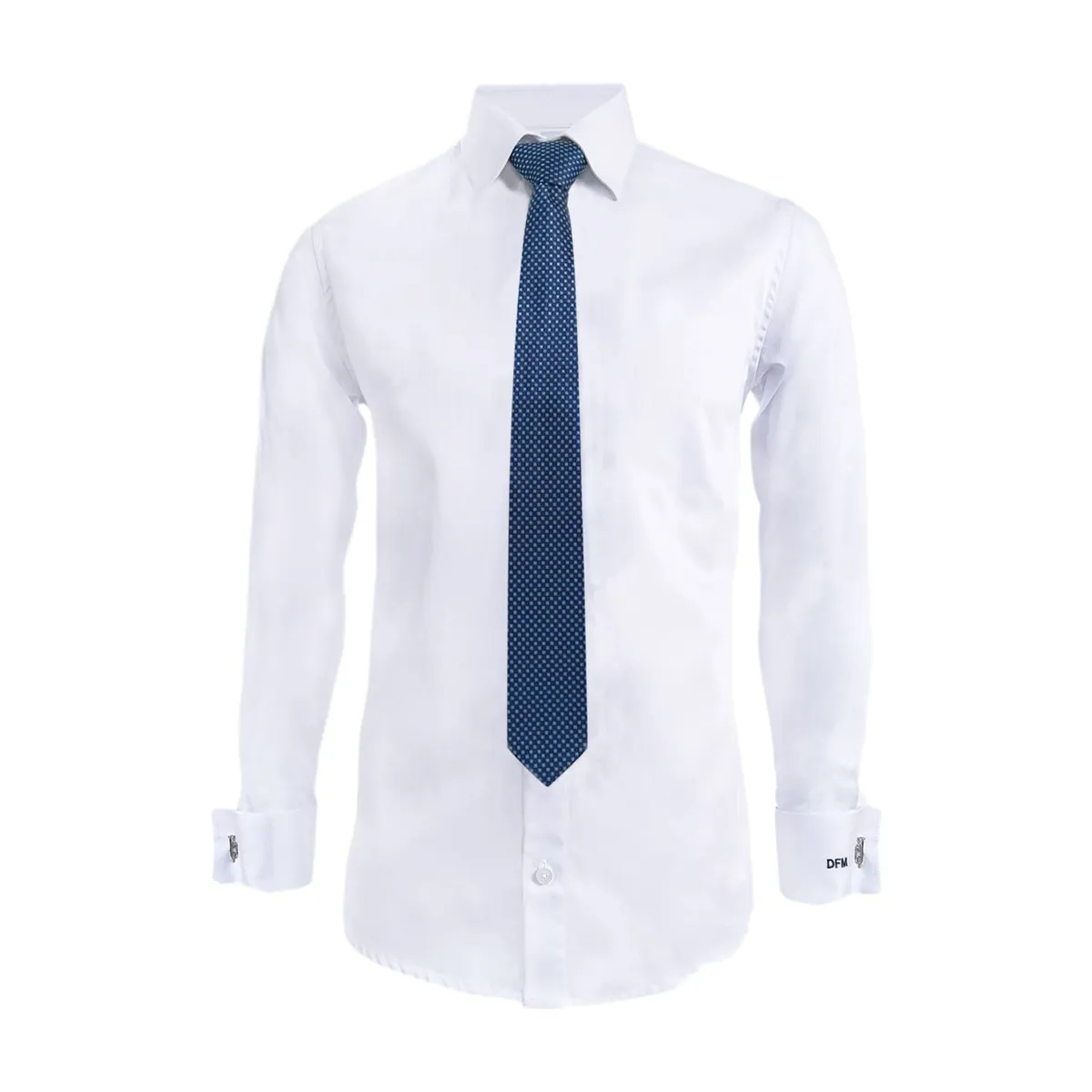 SON DOS - Camisa para corbata blanca iniciales puño mancornas manga larga hombre