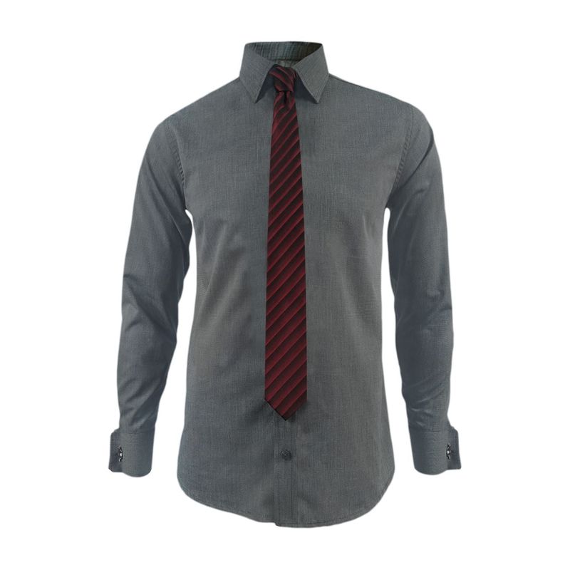 SON DOS - Camisa formal gris puño para mancornas manga larga  hombre