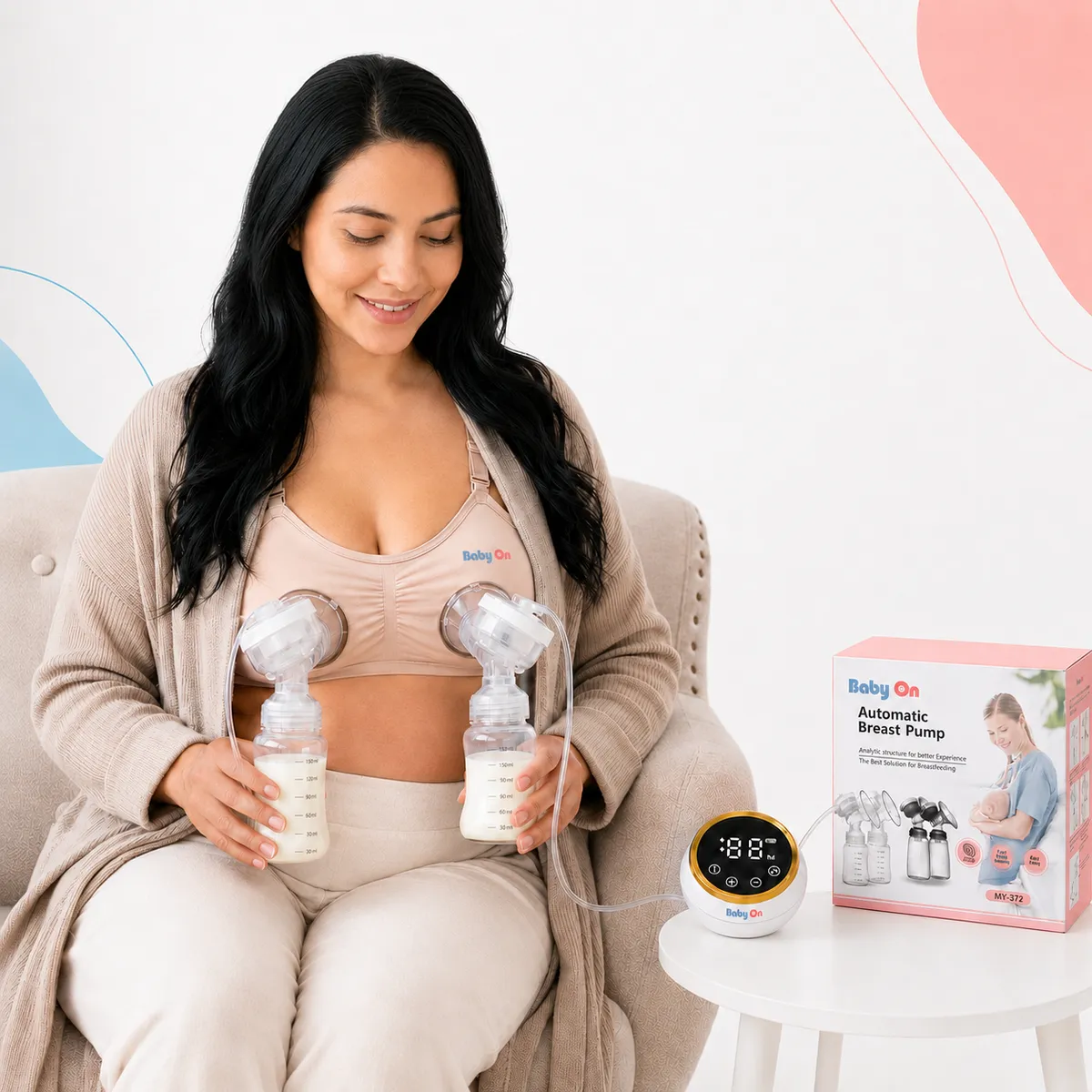 BABY ON - Extractor De Leche Doble Eléctrico Recargable 3 Modos 9 Niveles