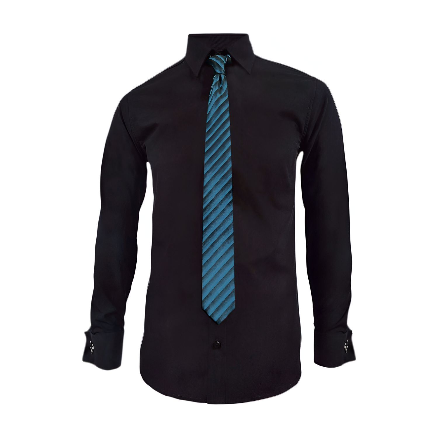 Camisa para corbata negra puño mancornas manga larga hombre SON