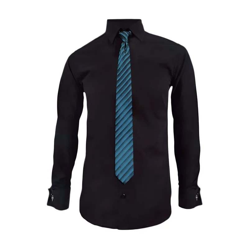 Camisa para corbata negra puño mancornas manga larga hombre SON