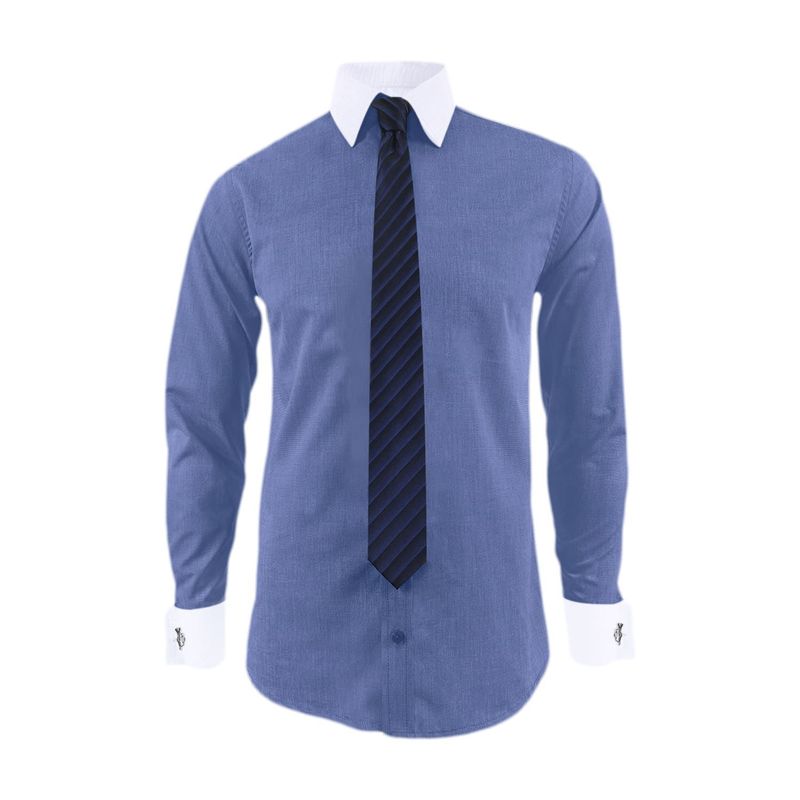 SON DOS - Camisa formal azul cuello y puños mancorna blancos hombre