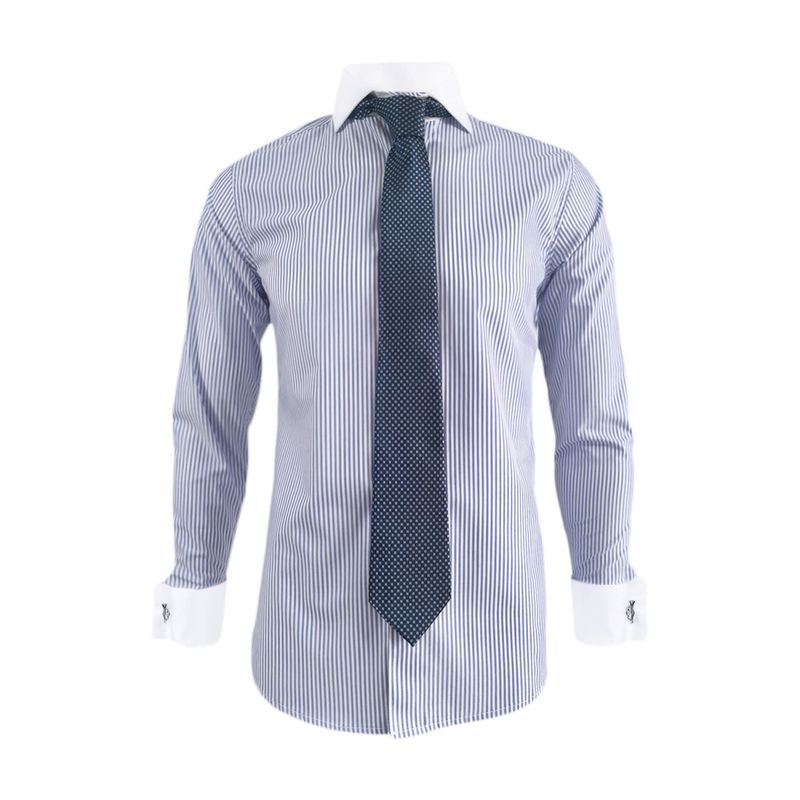 SON DOS - Camisa formal azul con rayas cuello y puños blancos hombre