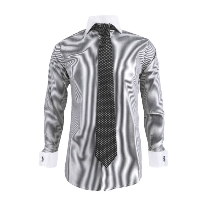 SON DOS - Camisa formal gris con rayas cuello y puños blancos  hombre